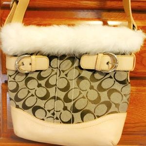 Authentic Coach "Fur Trim Leather Purse"